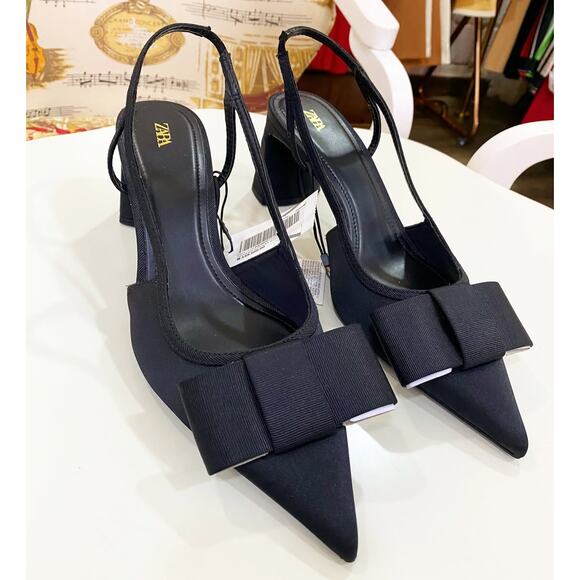 ZARA Embellished Bow Slingback Heels NWT Black Sizes 8–10 - Picture 11 of 16